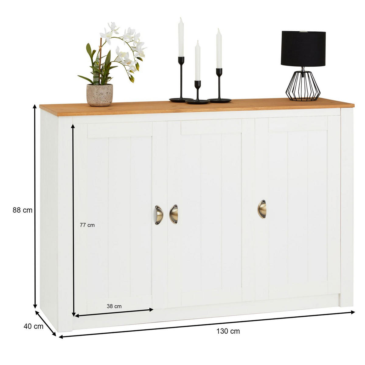 SIDEBOARD BOLTON weiß/braun - Weiß/Braun, Holz (130/88/40cm) - IDIMEX
