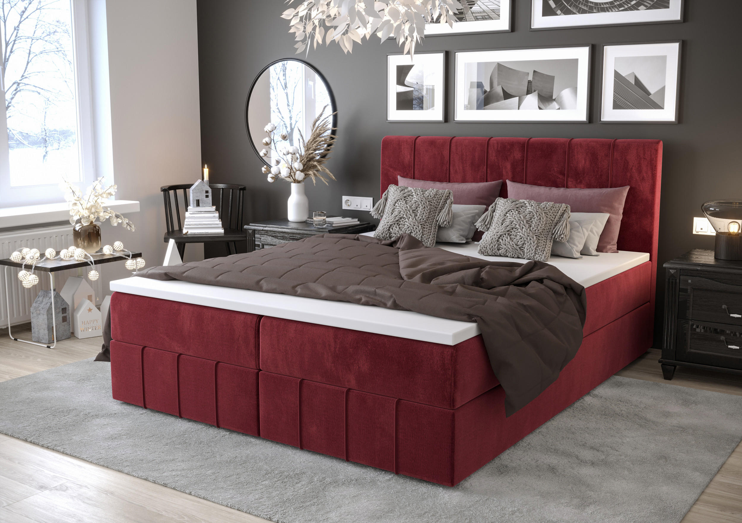 BOXBETT BAHAMA 160x200, mit Matratze H3 und Topper, Monolith 59 - Rot, Holz/Kunststoff (160/200cm) - Bedante