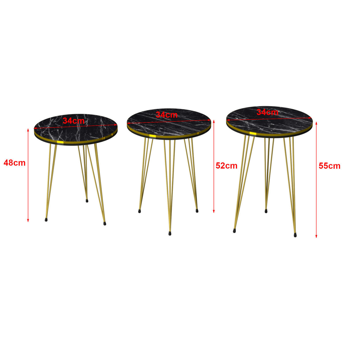 SATZTISCH Ry im 3er Set - Multicolor, Metall (34/34/55cm) - [en.casa]