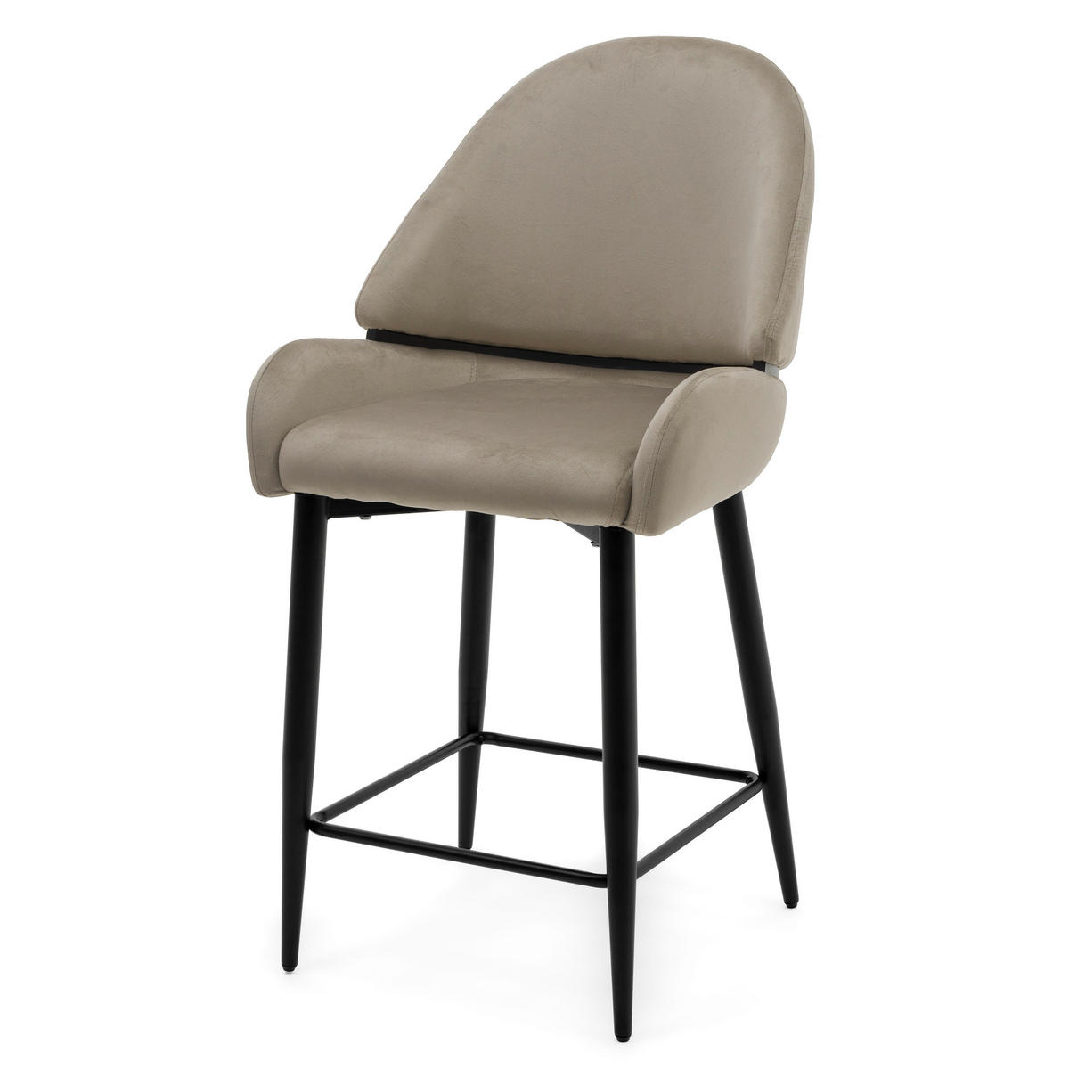 BARHOCKER BERGAMO gepolsterter mit Steppung - dunkelbeige - Samt Velour - Beige/Schwarz, Textil/Metall (56/106/61cm) - NEW HOME