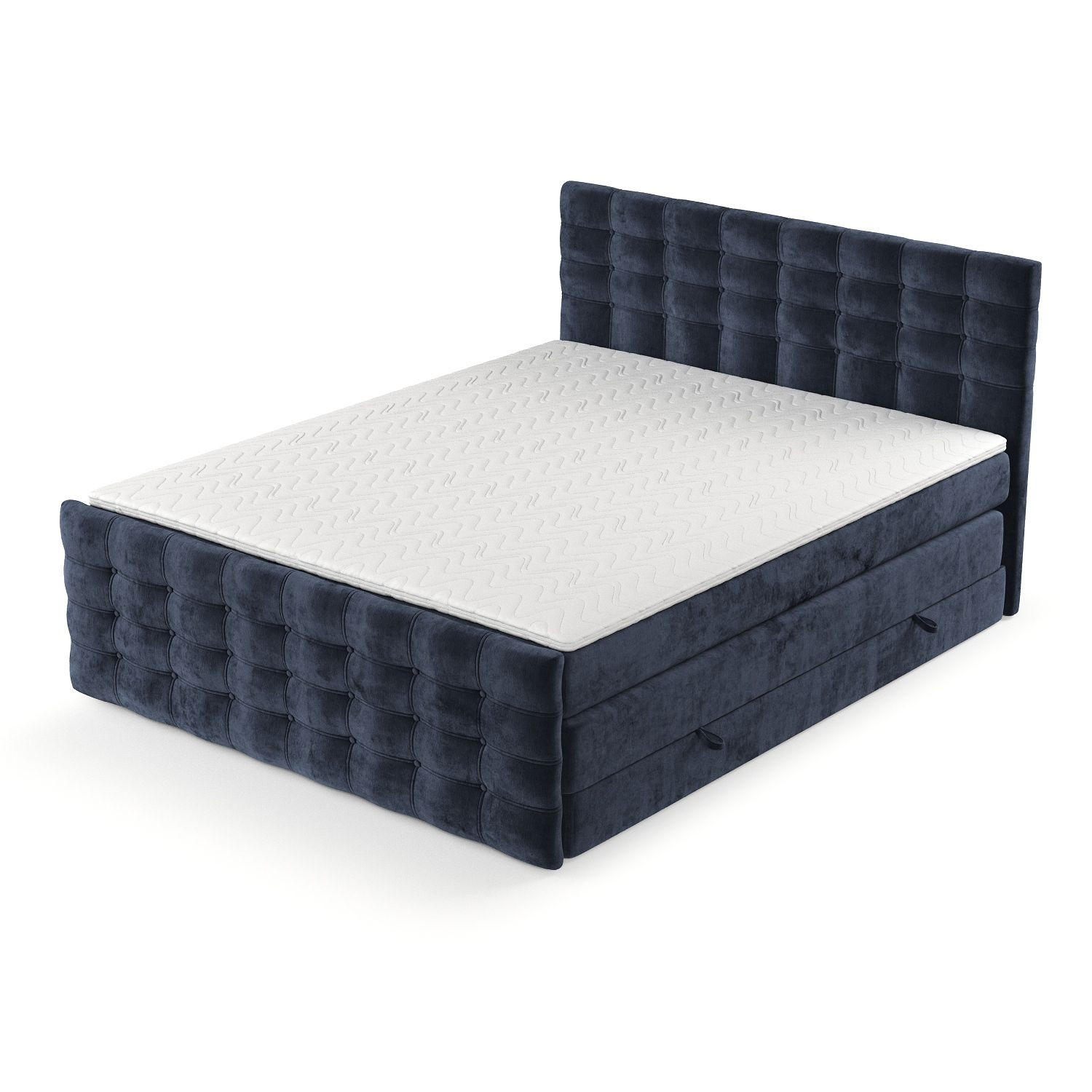 BOXSPRINGBETT Blend Marineblau 140/200 cm mit Matratze und Topper - Schwarz/Dunkelblau, Holz/Holzwerkstoff (140/200cm) - Maison de Reve