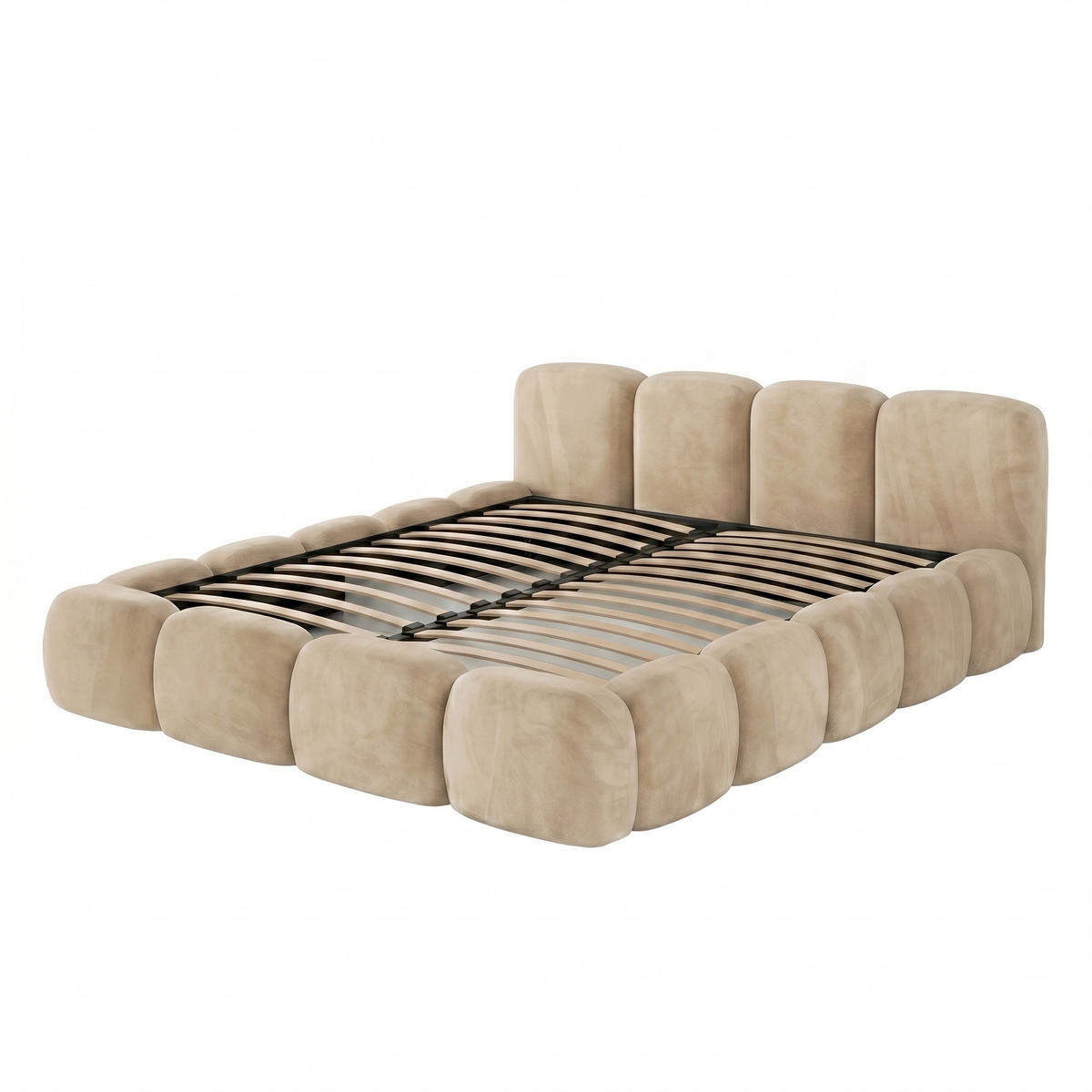 POLSTERBETT SUENO 140x200 cm in Creme, gepolstertes Kopfteil, Metalllattenrost, Bettkasten, Velour-Stoff - Creme/Naturfarben, Holz/Textil (140/200cm) - Muffo