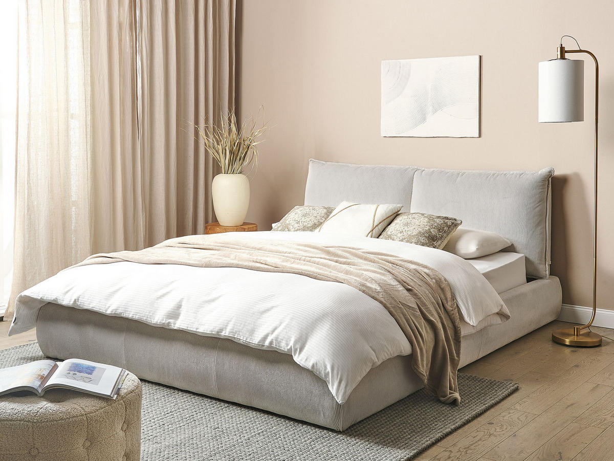 POLSTERBETT mit Lattenrost 160x200 cm Beige Vinay - Beige, Textil (160/200cm) - Beliani