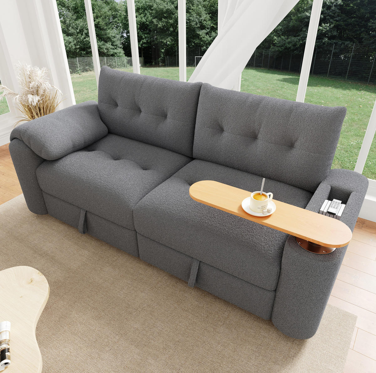 SOFA modular mit Stauraum 207,5 x 80 x 87 cm Teddy Grau 2-Sitzer - Grau, Textil (207.5/87/80cm) - IVMEU
