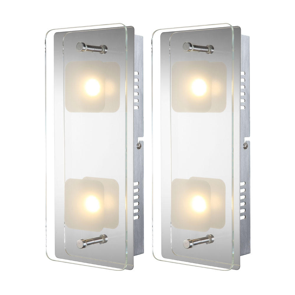 LED WANDLEUCHTE JEMINA Metall Silber 2er Set - Silberfarben, Glas (12/6.2/28cm) - Globo Lighting