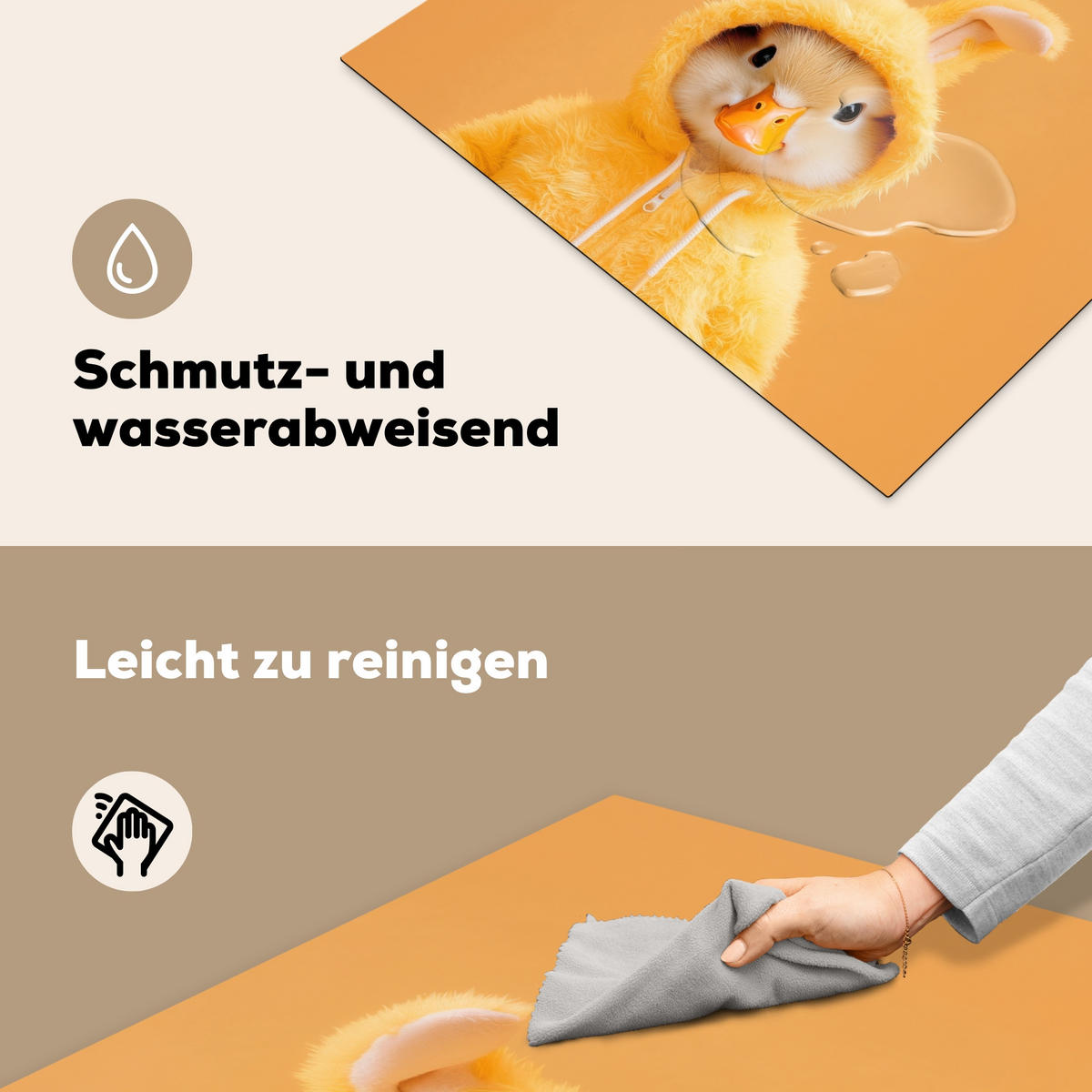 HERDABDECKPLATTE Osterhase - Kostüm - Ente Induktionsmatte 77x59 cm - Gelb, Kunststoff (77/59/0.2cm) - MuchoWow