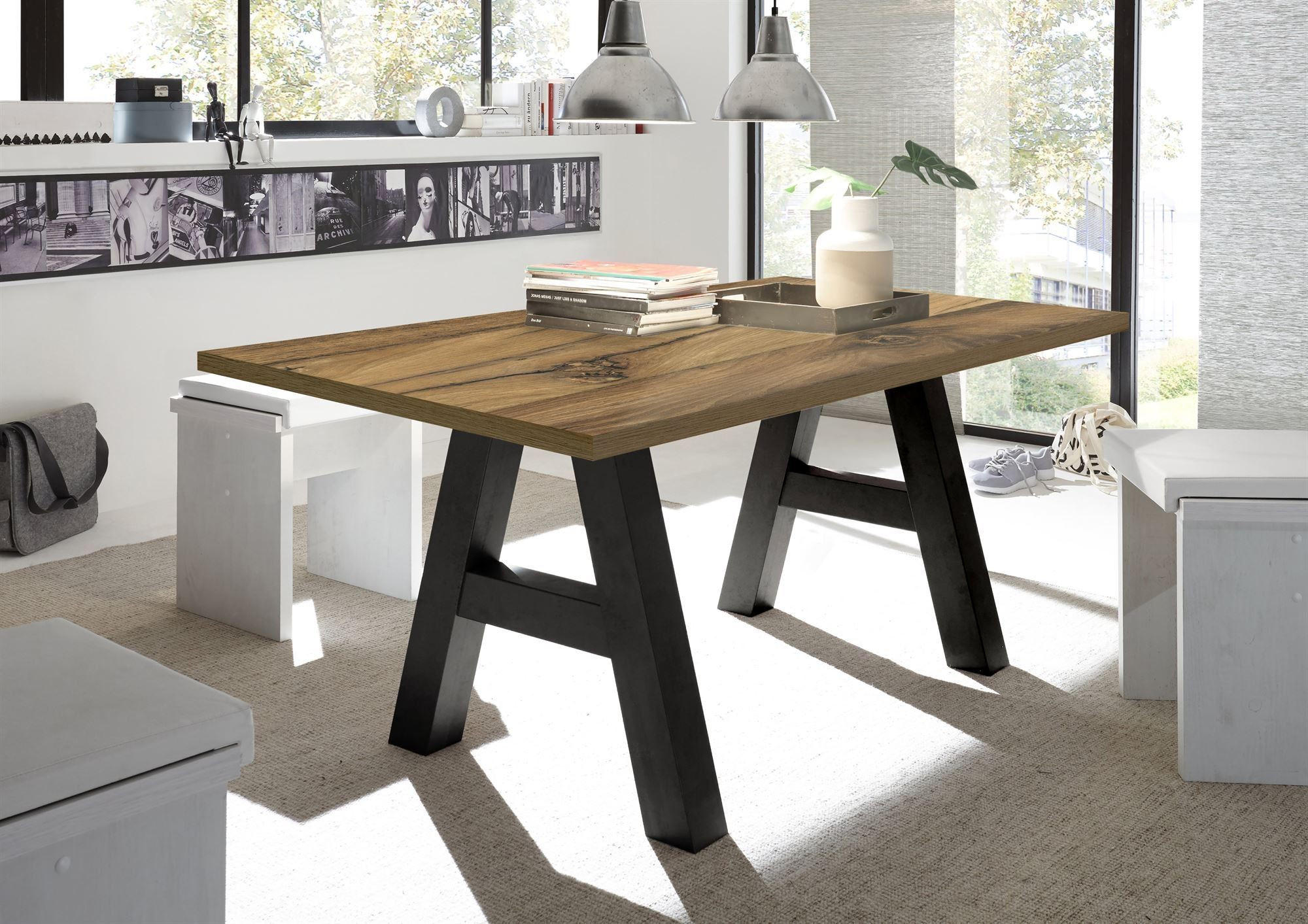 ESSZIMMERTISCH Elia 8 140 x 90 x 75 Esstisch Schwarzstahl/Plankeneiche - Dunkelgrau, Holz (140/90/75cm) - 58aufmkessel
