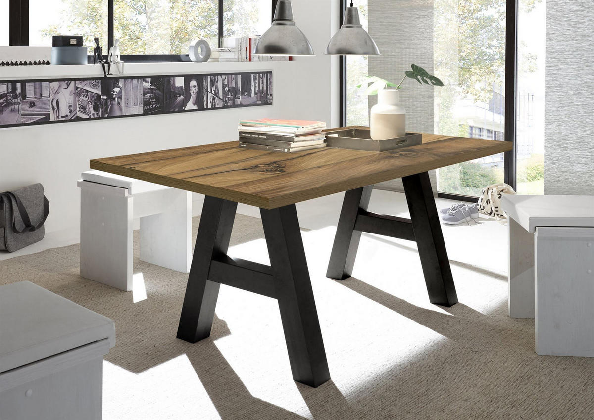 ESSZIMMERTISCH Elia 8 160 x 90 x 75 Esstisch Schwarzstahl/Plankeneiche - Dunkelgrau, Holz (160/90/75cm) - 58aufmkessel