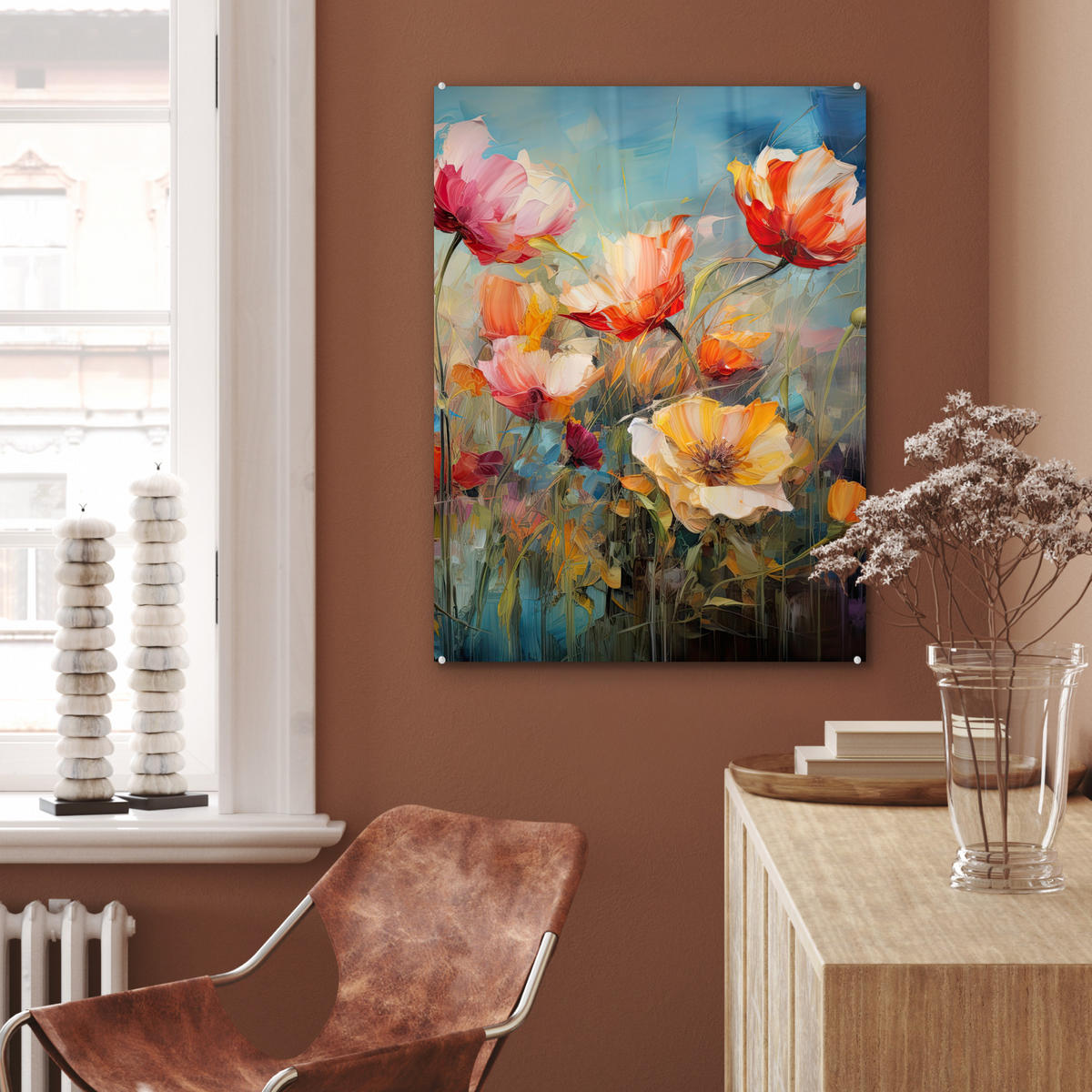 OBRAZ NA AKRYLOVOM SKLE Kvety - Akvarel - Umenie - Botanické - Príroda 60x80 cm - oranžová, sklo (60/80cm) - MuchoWow