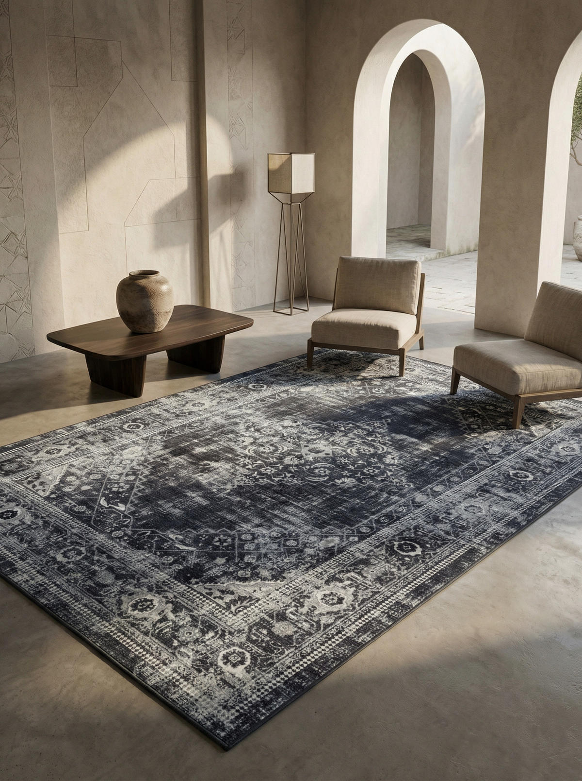 TEPPICH Waschbar Flachgewebe Orientalisch Polyester Wohnzimmer Schwarz Rechteckig 200x290 - Schwarz, Textil (200/290cm) - KADIMA DESIGN