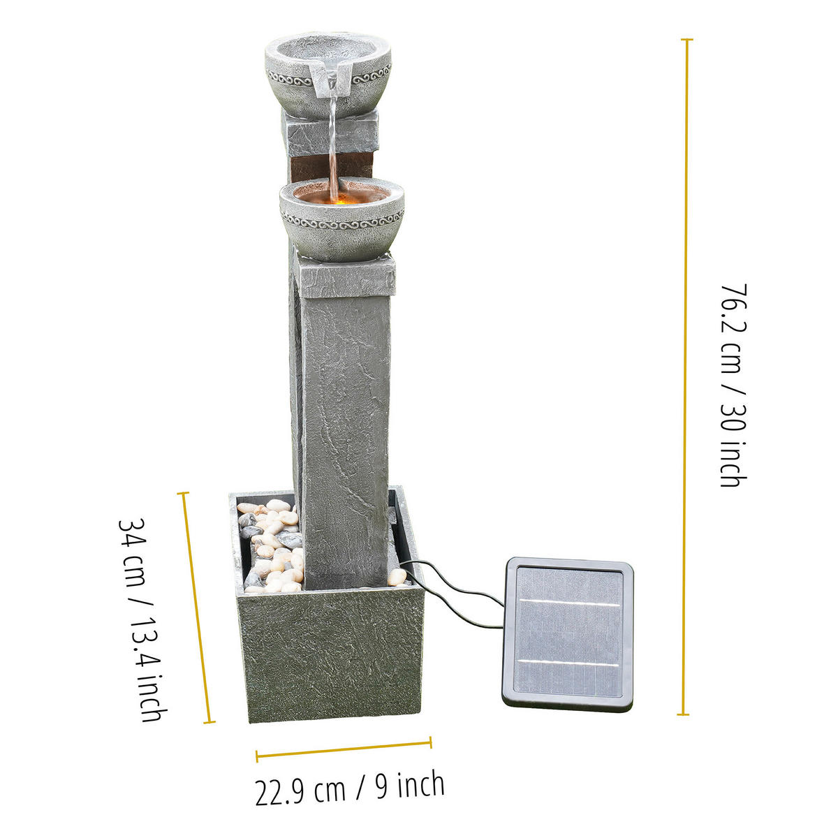 SOLAR-GARTENBRUNNEN 76.2 cm - Grau, Kunststoff (34/22.9/76.2cm) - Teamson Home