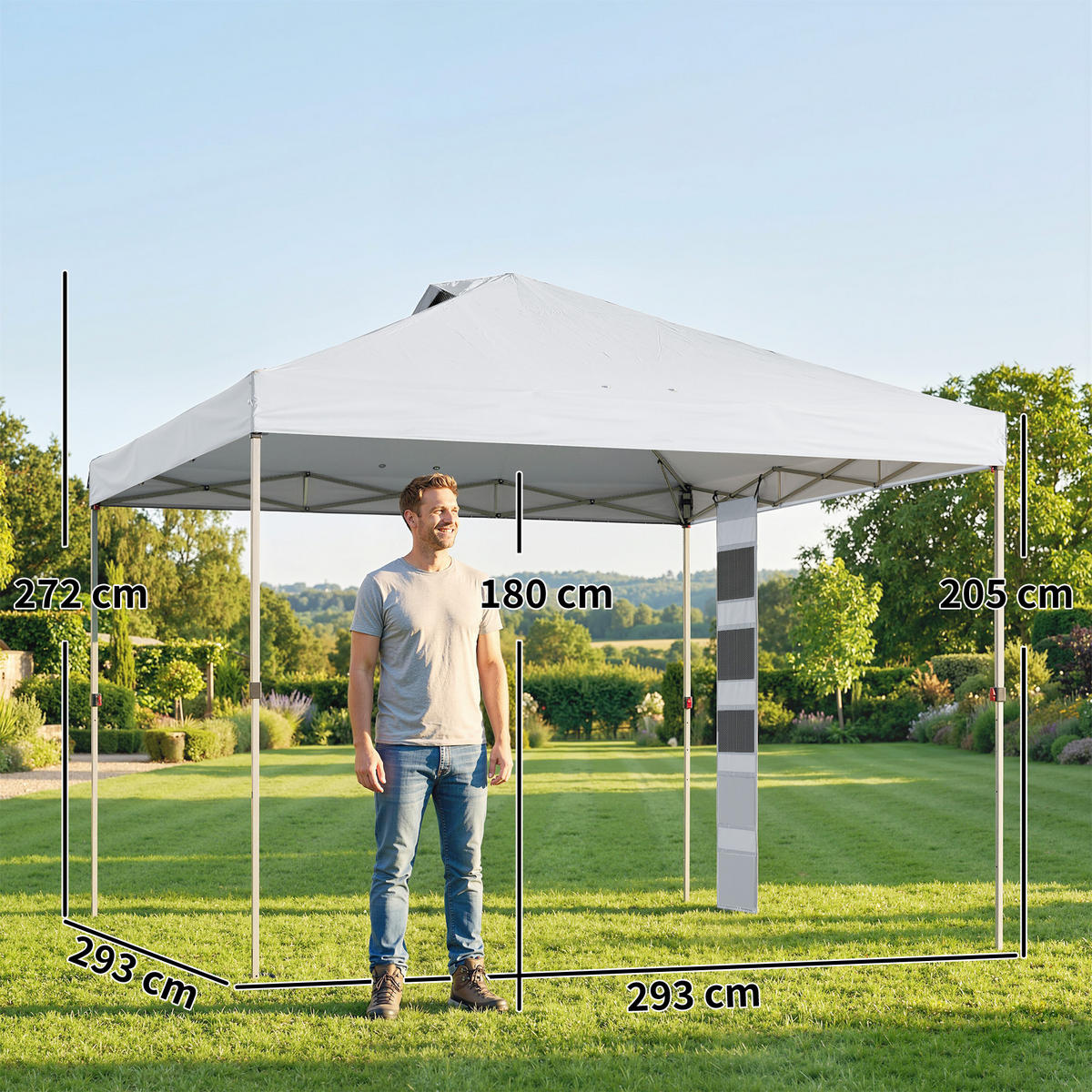 FALTPAVILLON, 3x3m, Aufbewahrungstaschen, Sandsäcke, Metall/Oxford-Gewebe, Weiß - Multicolor, Metall (293/272/293cm) - FORIOUS
