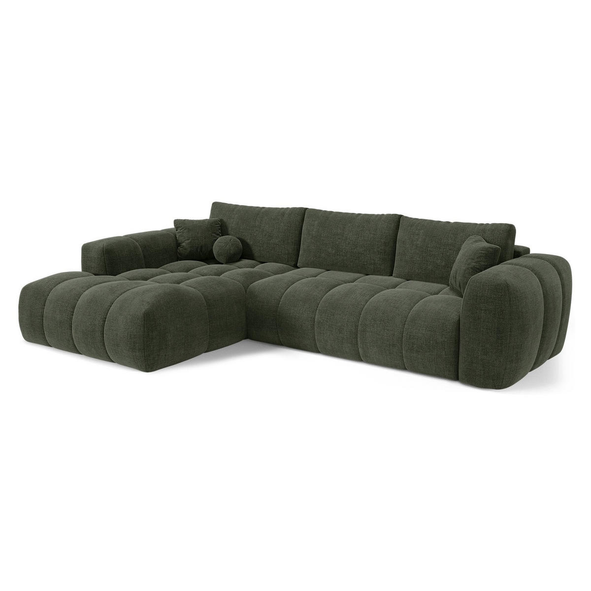 LINKSECK-SCHLAFSOFA mit Stauraum SKY Köpergewebe Vintage-Grün 310cm - Dunkelgrün/Grün, Textil (310/180cm) - Premium Interiors