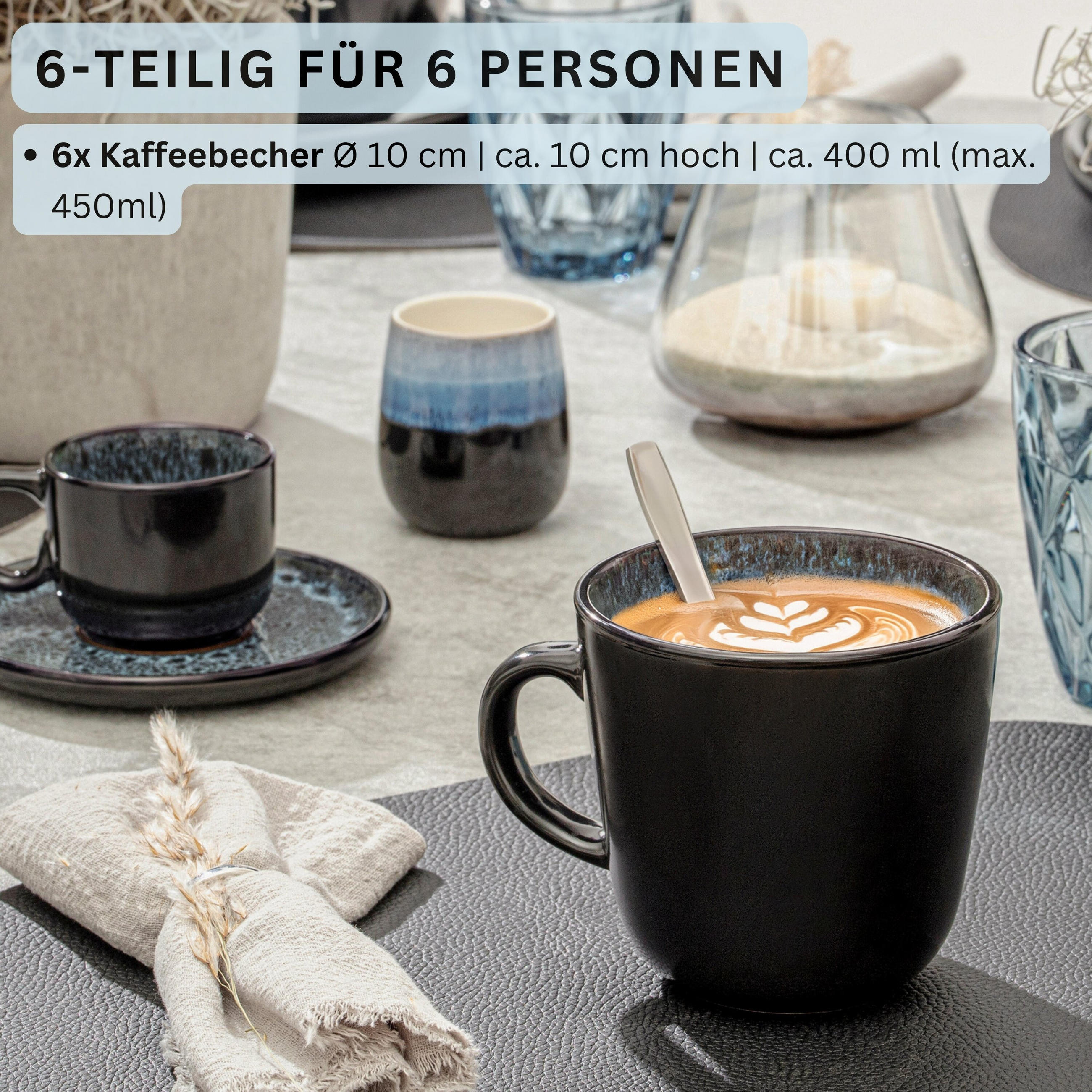 KAFFEEBECHER SET MANILA - 6 teilig aus Steingut - Blau, Stein (0.4L) - Sänger