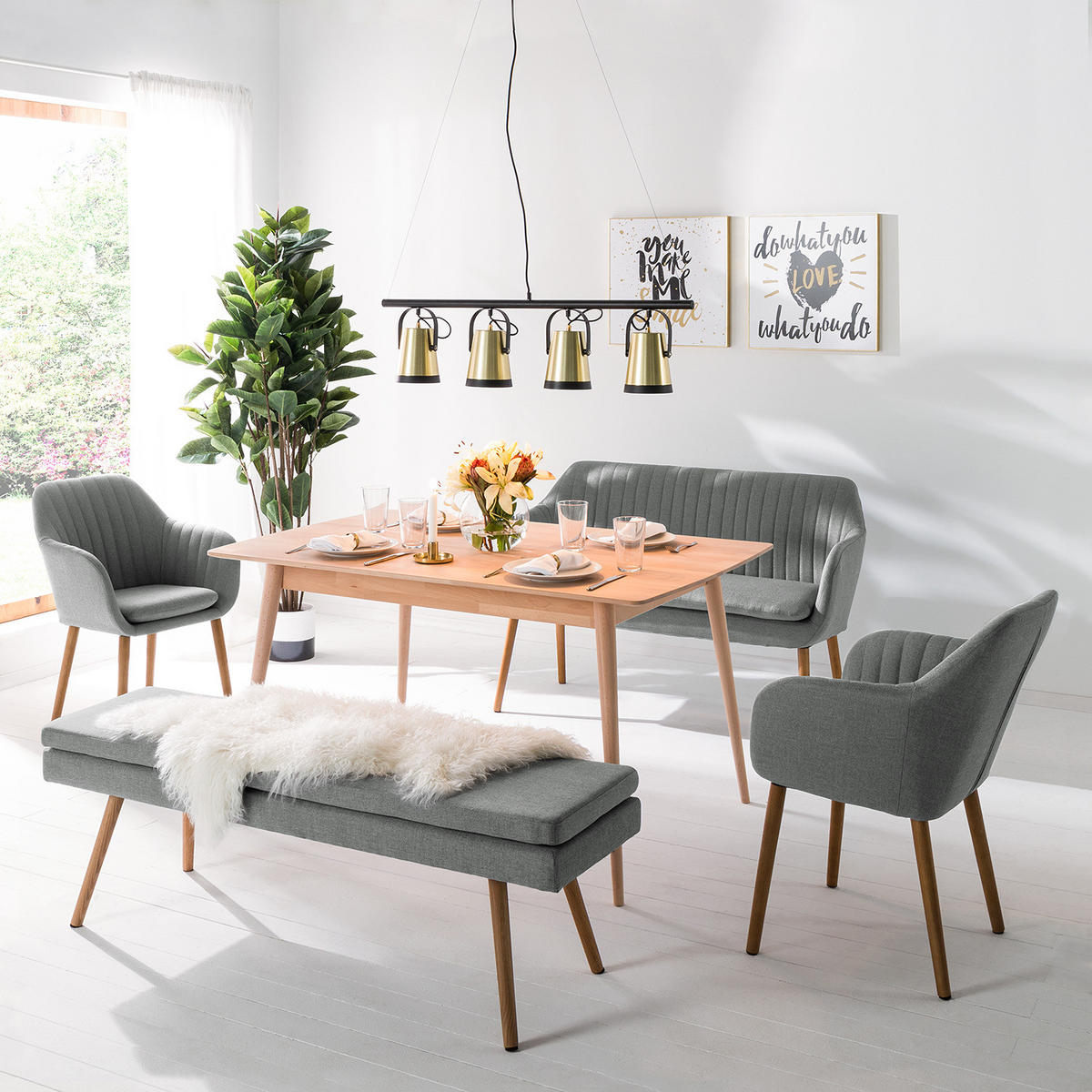 SITZBANK - Eichefarben/Graphitfarben, Eichenholz/Holz (140/48/41cm) - home24