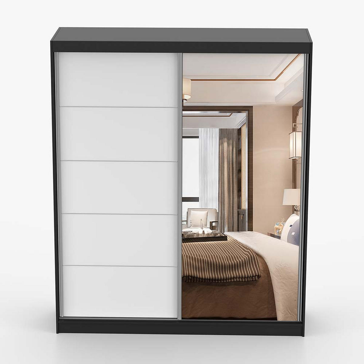 SCHWEBETÜRENSCHRANK 183/218/61 cm 2-türig Bella 03 Schwarz, Weiß - Alufarben/Schwarz, Glas/Holzwerkstoff (183/218/61cm) - imoebel24