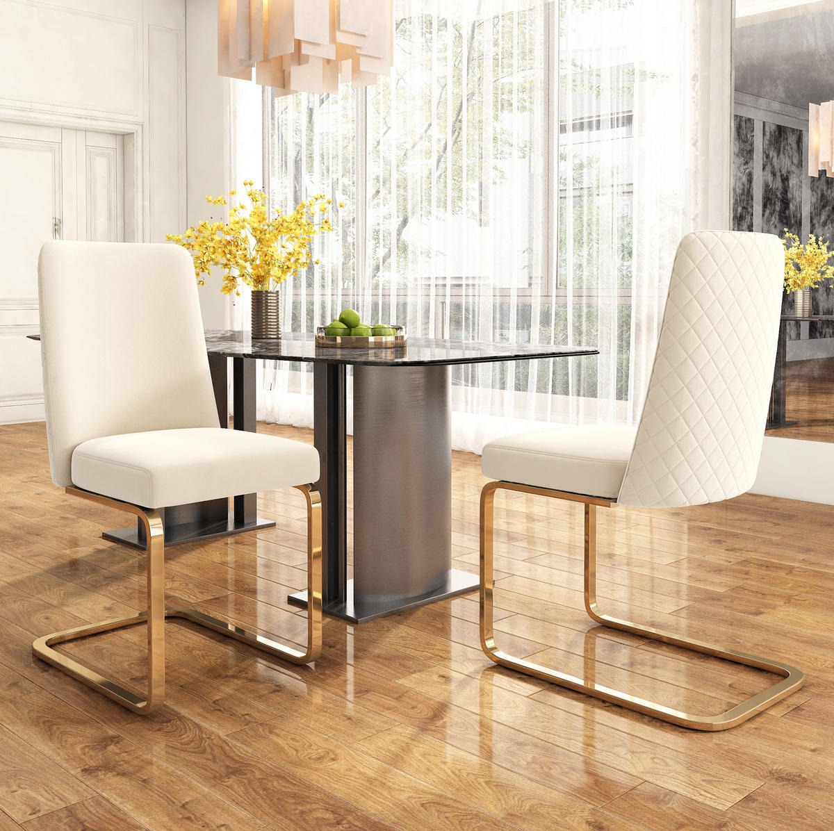 ESSZIMMERSTUHL Samt Beige mit Metallbeinen 6er-Set - Beige, Metall (45/88/52.2cm) - Meubliv