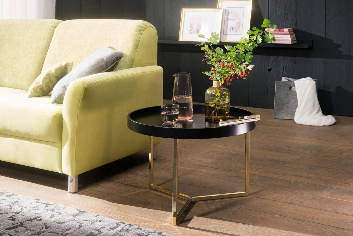 SOFATISCH LIA Rund mit Metallgestell, abnehmbares Tablett und Anti-Rutsch-Noppen, Gold 58 x 58 x 42 cm - Goldfarben, Holz/Metall (58/58/42cm) - KADIMA DESIGN