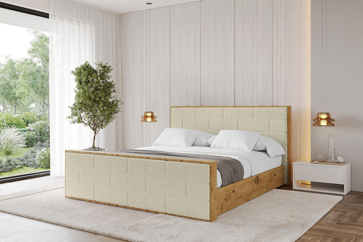 POLSTERBETT mit Bettkasten, Fußteil und Lattenrost, Boxbett mit Matratze H3/H4 - ENZO8-Z 120x200 Beige - Taupe, Holzwerkstoff/Textil (120/200cm) - ALTDECOR