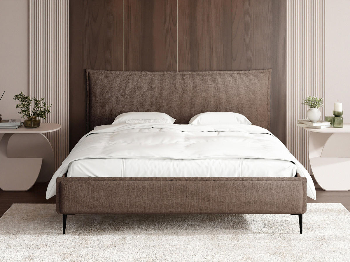 POLSTERBETT Pillow Rise mit Bettkasten, Lattenrost & hohen Metallfüßen in Braun Chenille 140x200 cm - Birkefarben/Schwarz, Holz/Holzwerkstoff (140/200cm) - WFL GROUP
