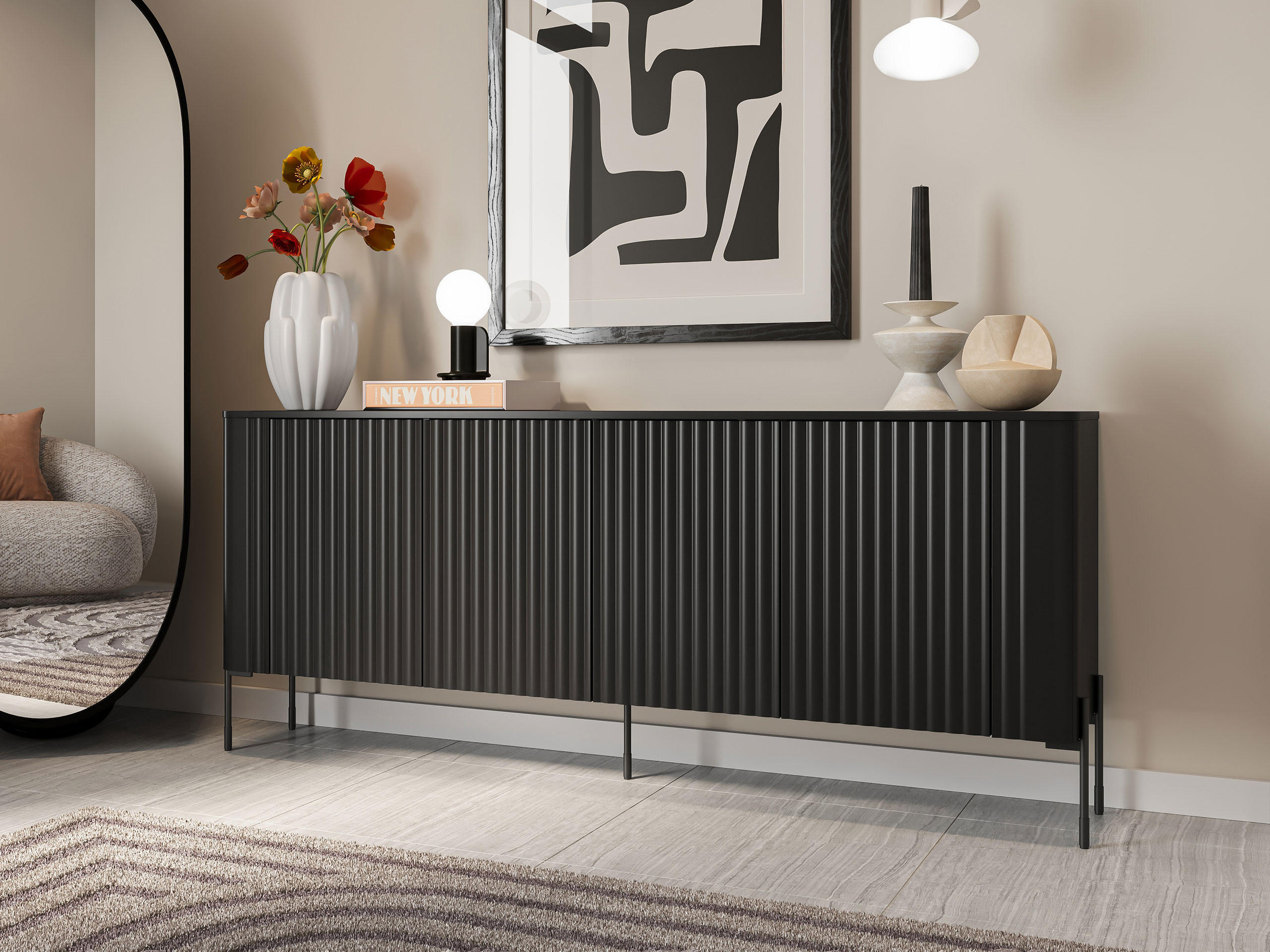 KOMMODE Vera 190 - Schwarz, Holzwerkstoff/Metall (190/80/40cm) - MIRJAN24