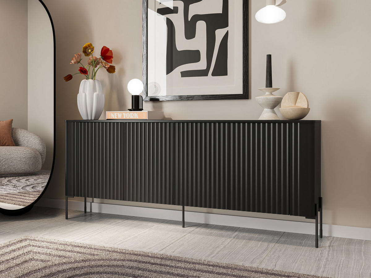 KOMMODE Vera 190 - Schwarz, Holzwerkstoff/Metall (190/80/40cm) - MIRJAN24