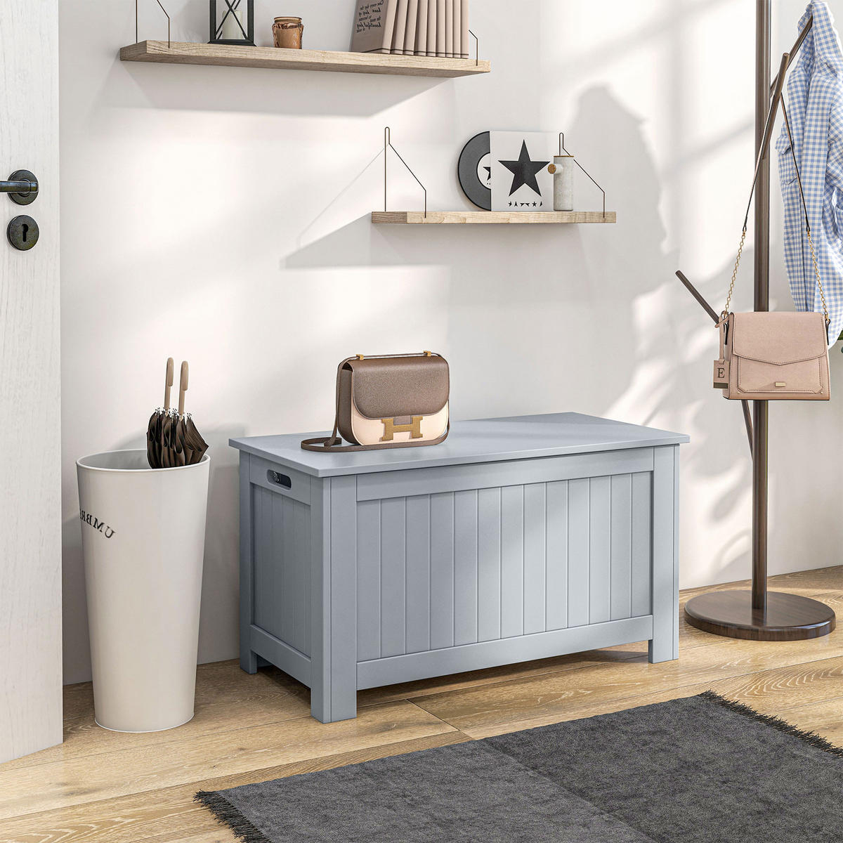 KISSENBOX DE-12548 mit Sicherheitsschanieren Grau - Grau, Holzwerkstoff (40/46/81cm) - ComfortXL