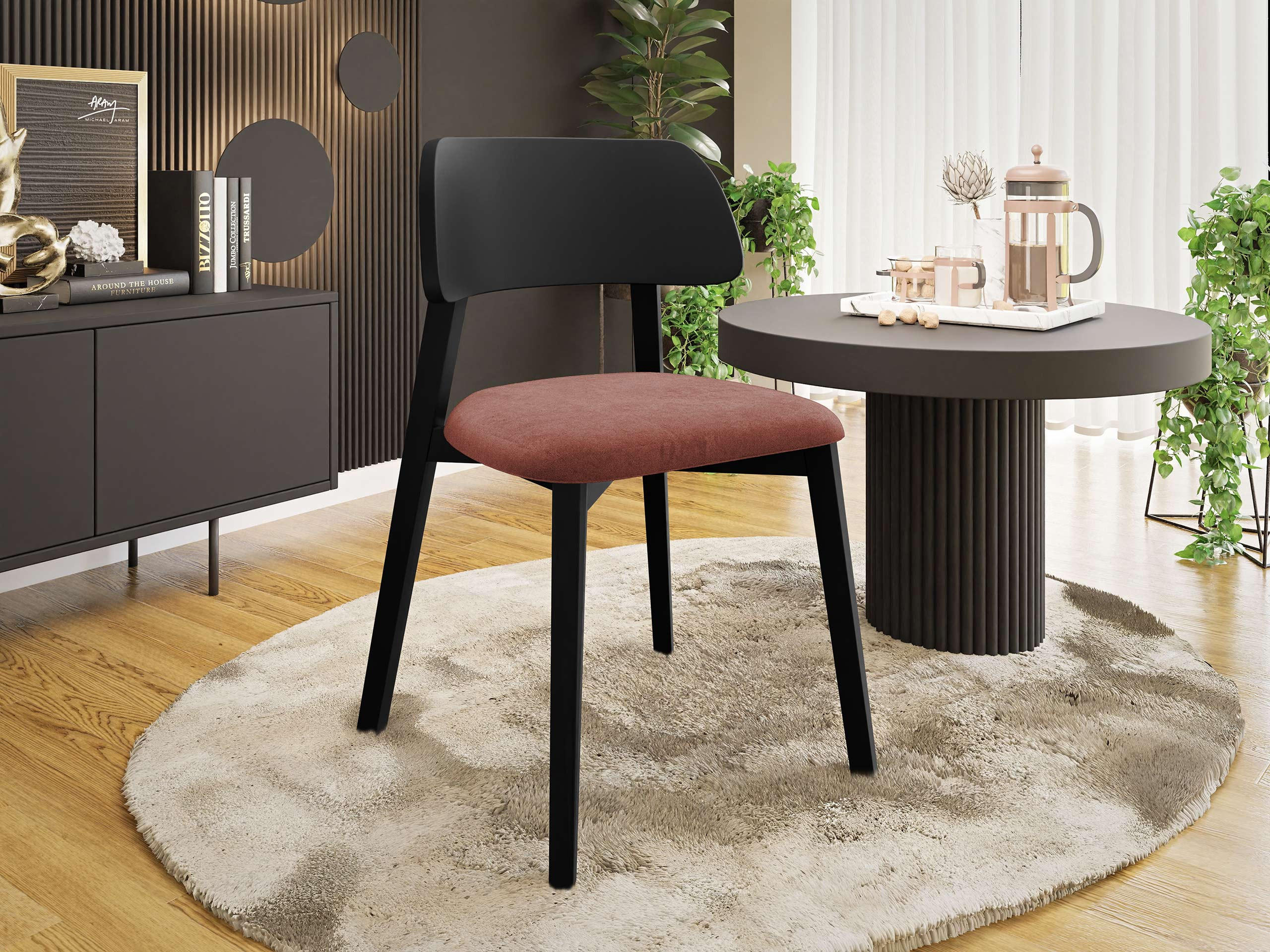 POLSTERSTUHL Dario, Holzfarbe: Schwarz - Schwarz/Rosa, Holz/Textil (47/80/50cm) - MIRJAN24