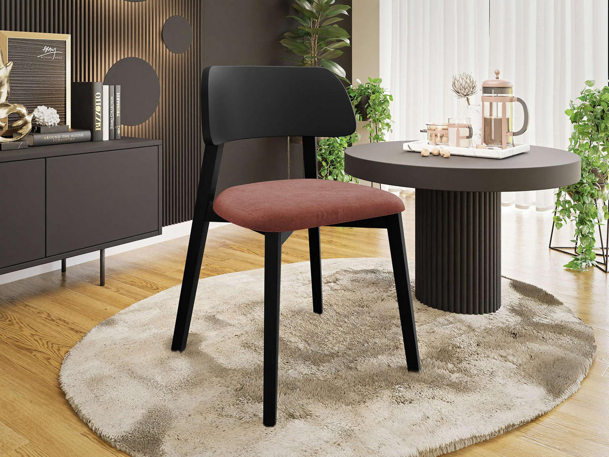 POLSTERSTUHL Dario, Holzfarbe: Schwarz - Schwarz/Rosa, Holz/Textil (47/80/50cm) - MIRJAN24