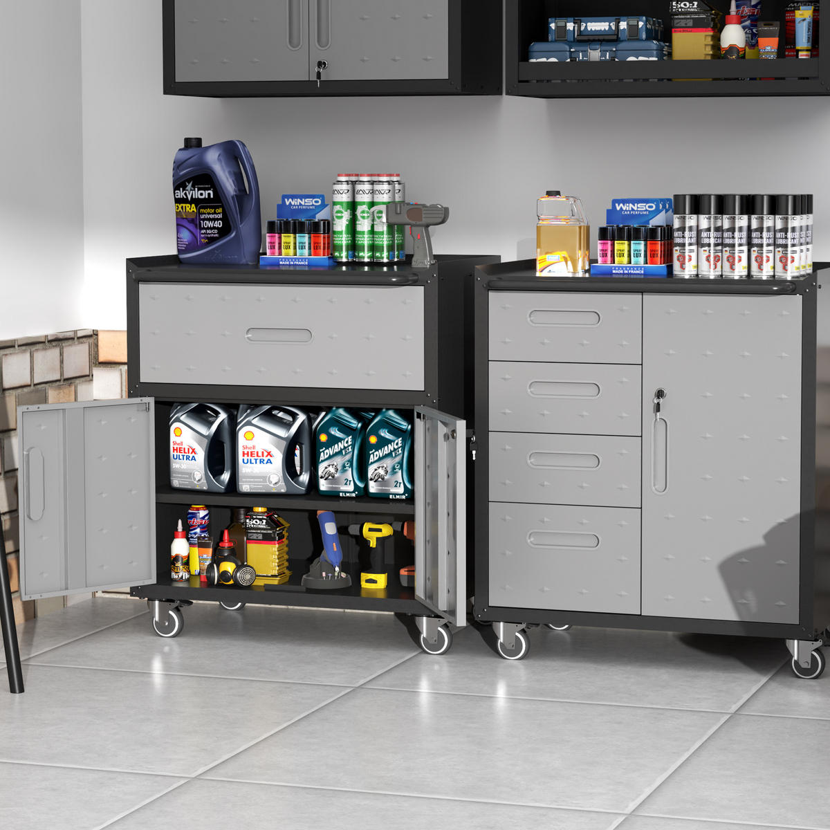 KOMBINATIONSMÖBEL – 88 cm hoch × 75 cm breit × 42 cm tief, ausgestattet mit einer Schublade und zwei abschließbaren Schranktüren. - Multicolor, Metall (42/88/75cm) - DCA