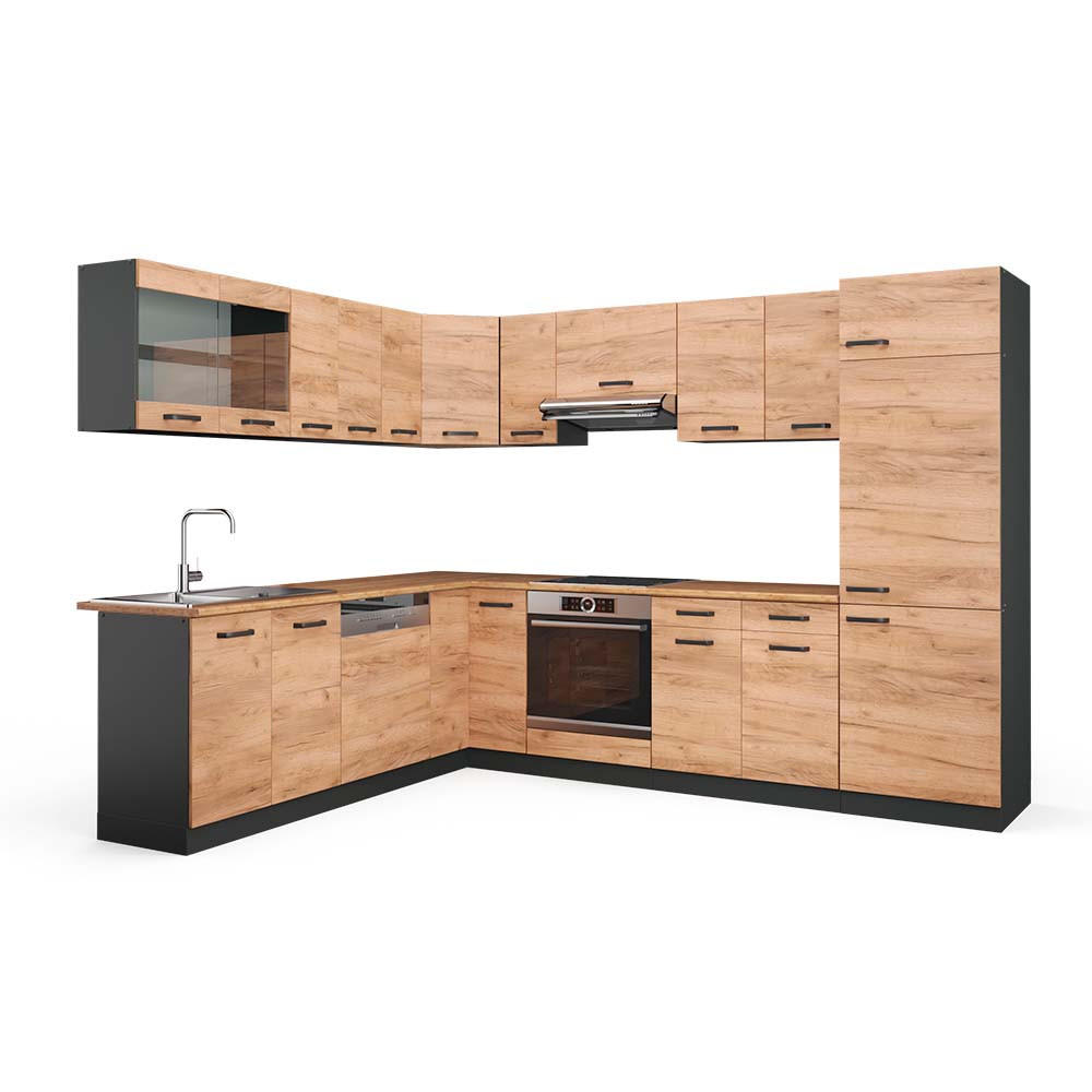 ECKKÜCHE R-Line Goldkraft Eiche/Anthrazit 227 x 287 cm, AP Eiche - Anthrazit/Eiche Wotan, Holzwerkstoff (287/81.6/60cm) - Vicco