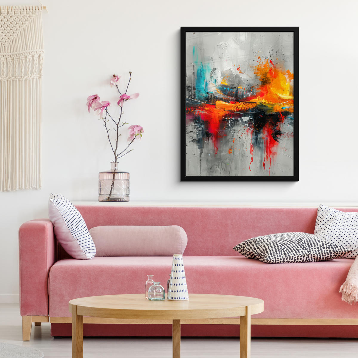 GERAHMTES BILD Moderne Kunst - Orange - Grau - Abstrakt 60x80 cm - Hellgrau, Papier (60/80cm) - MuchoWow
