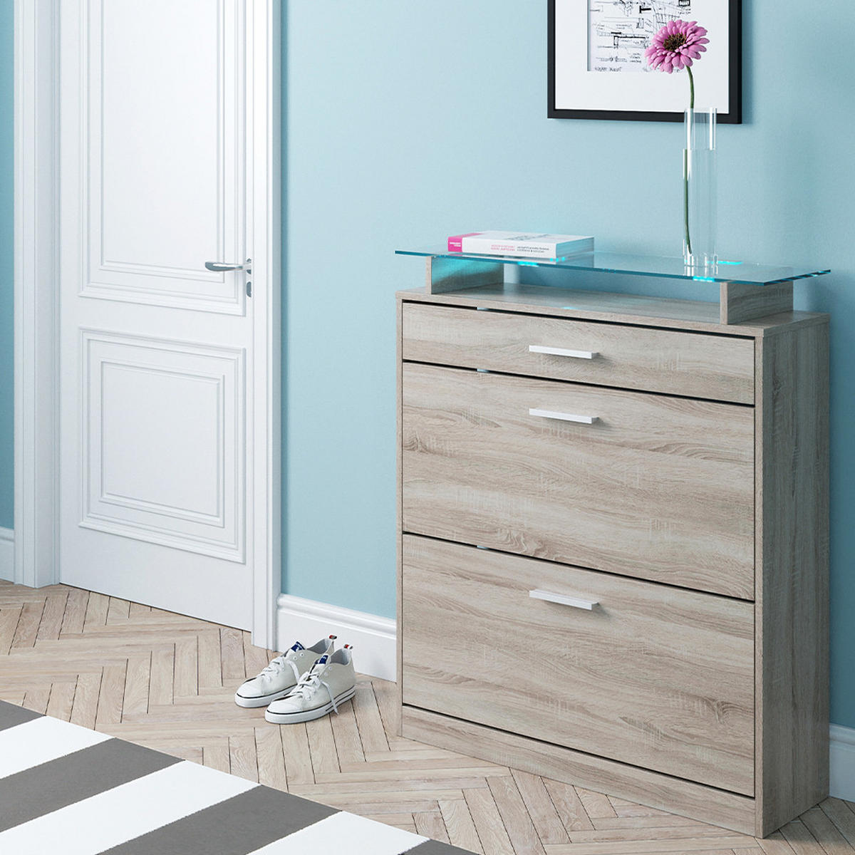 SCHUHKIPPER Alex Sonoma 89 x 104 cm - Braun/Sonoma Eiche, Holzwerkstoff (89/104/27cm) - Vicco