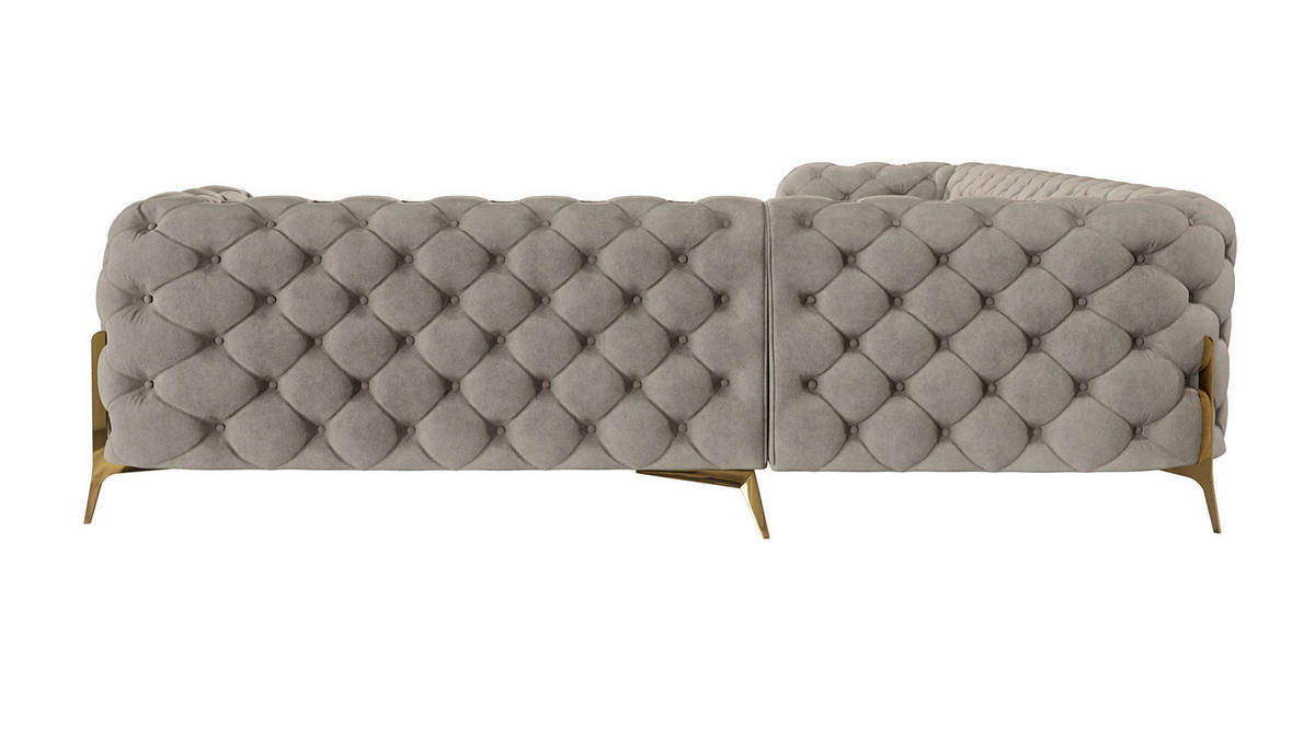 ECKSOFA Chesterfield Lexi Dunkle Creme Samt, langer Schenkel links - Goldfarben/Creme, Holz/Textil (323/264cm) - S-Style Möbel