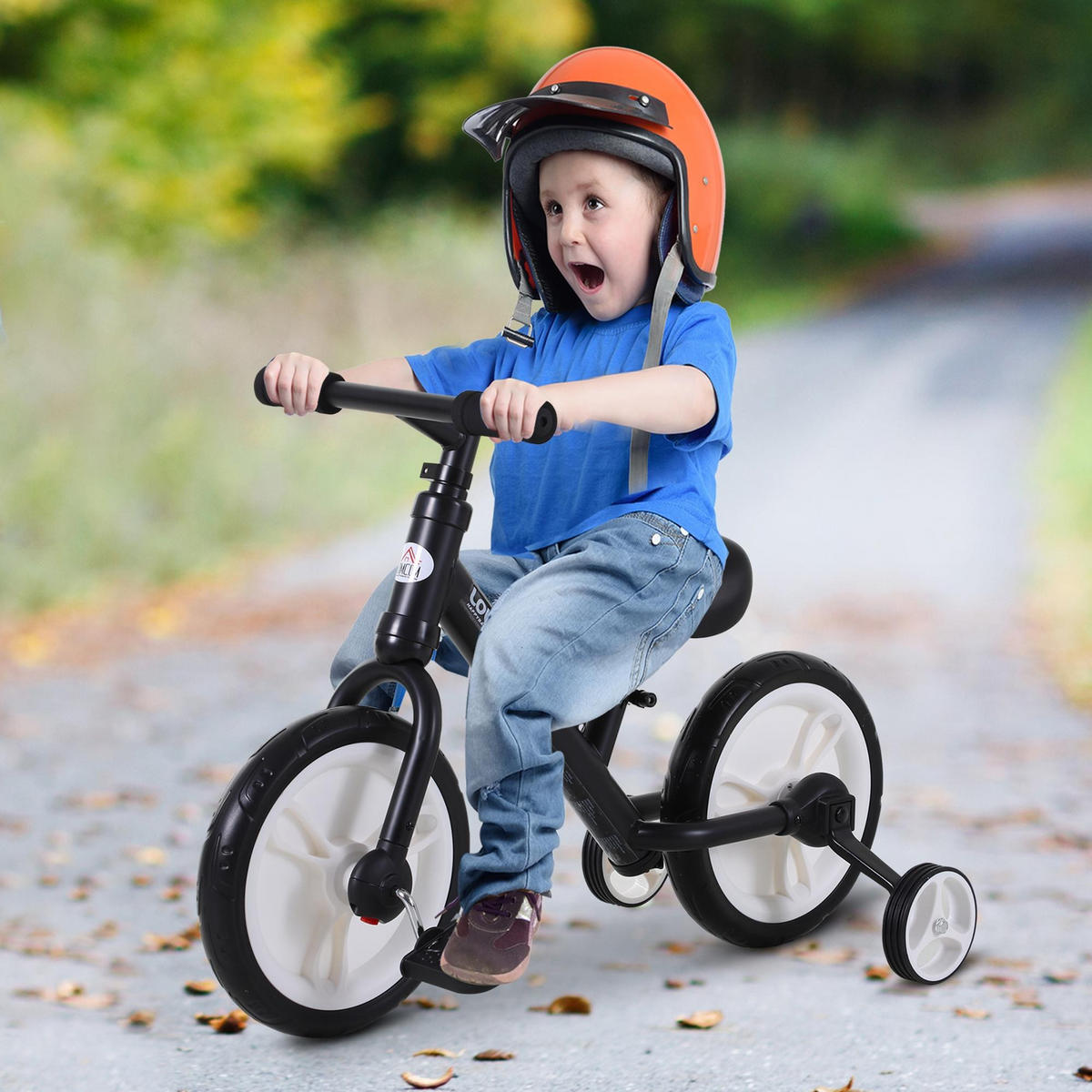 LAUFRAD DE-18541 2-in-1 mit Pedalen & Stützrädern Schwarz - Schwarz, Metall (85/36/54cm) - ComfortXL