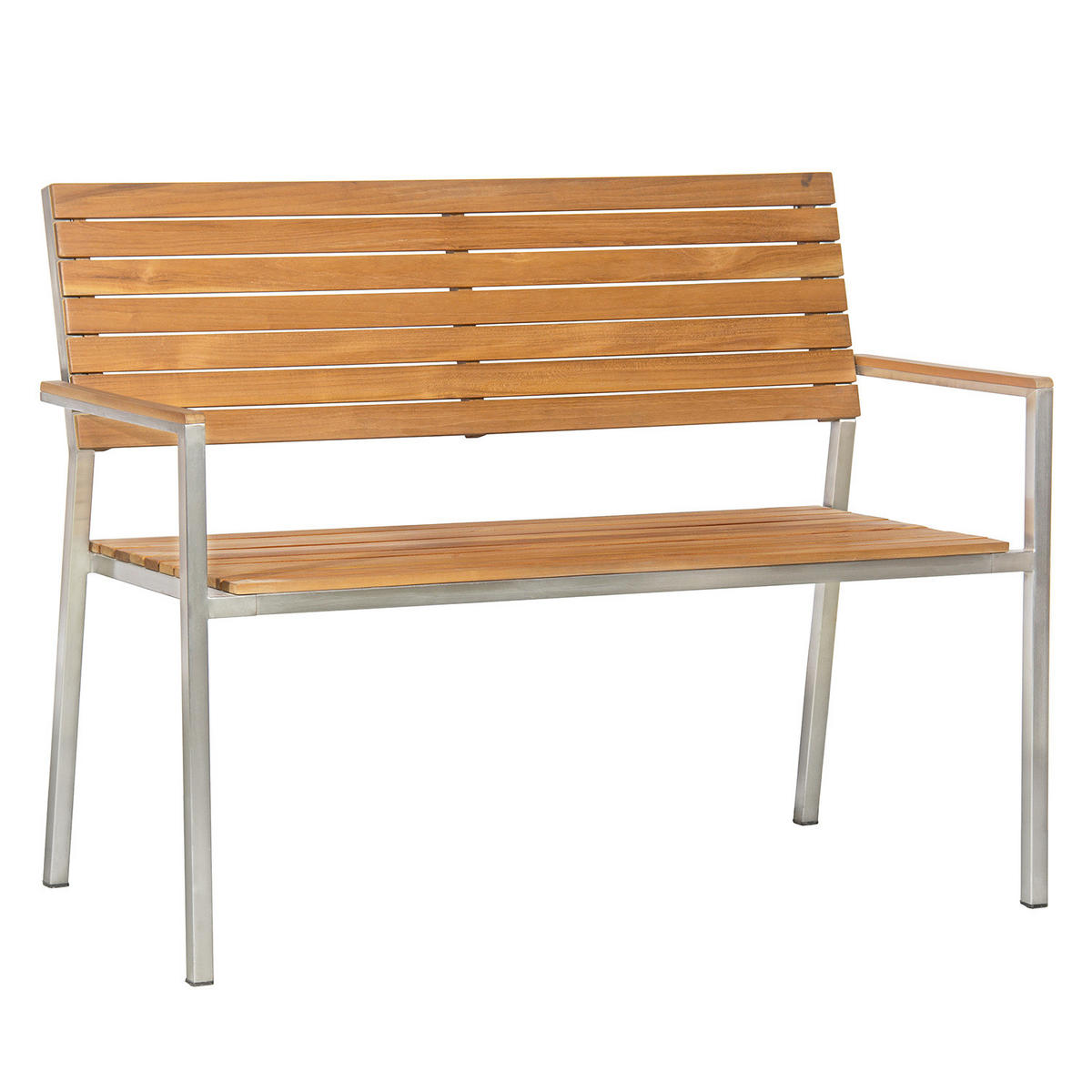 GARTENBANK - Teak massiv / Edelstahl - Silberfarben/Braun, Holz/Metall (114/86/55cm) - home24