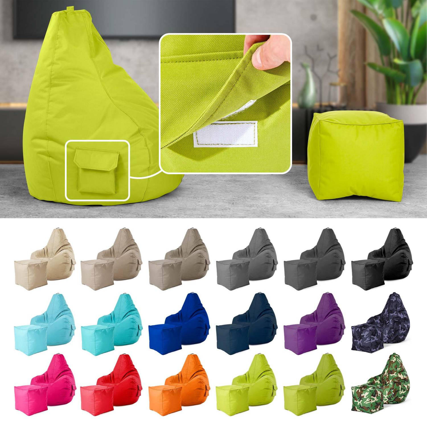 SITZSACK + Hocker "Cozy+Cube" 2er Set - Hellgrün, Textil (70/90/80cm) - Green Bean