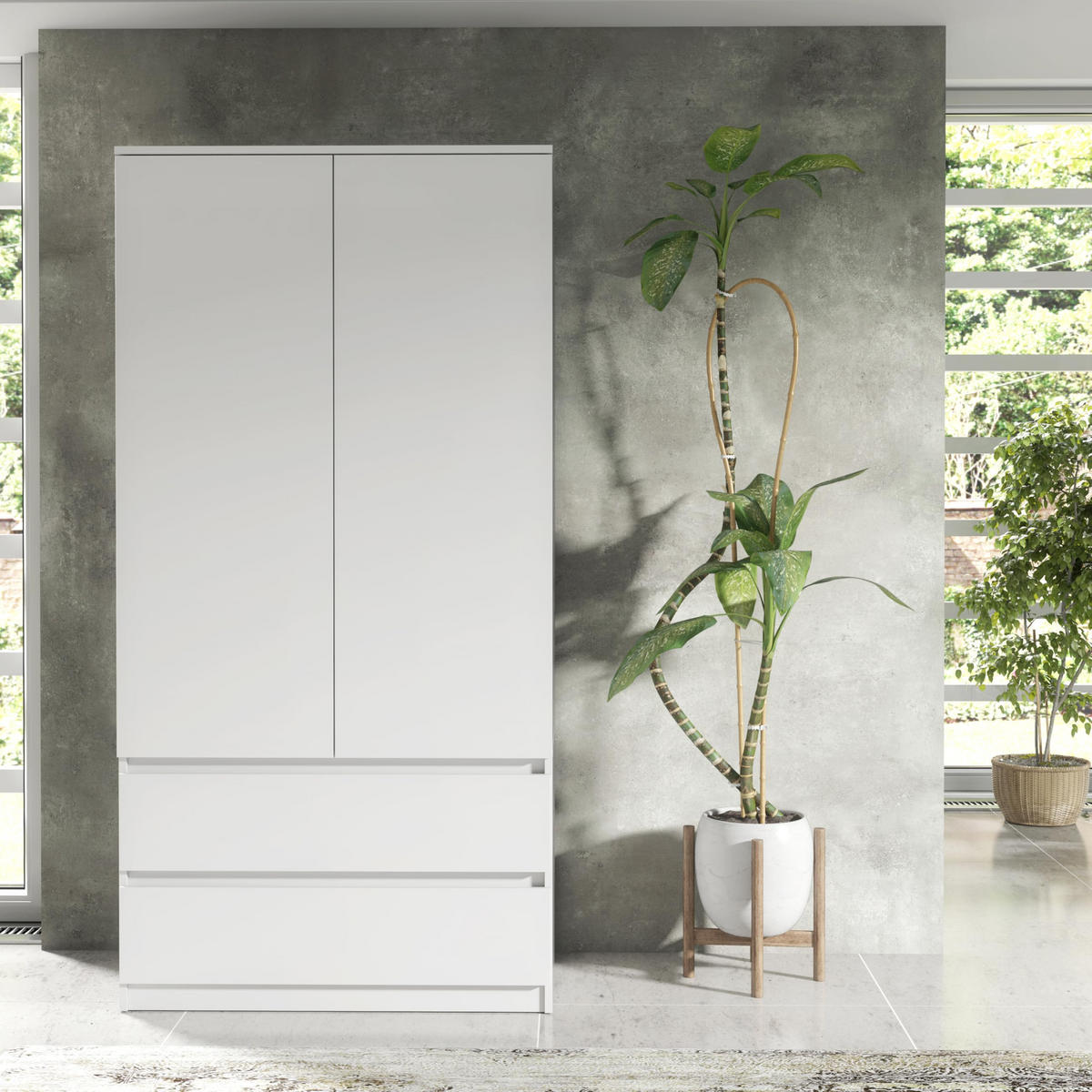 KLEIDERSCHRANK mit 2 Schubladen 90cm Anthrazit 180x90x50 cm - Anthrazit, Holzwerkstoff (90/180/50cm) - Mobelsta