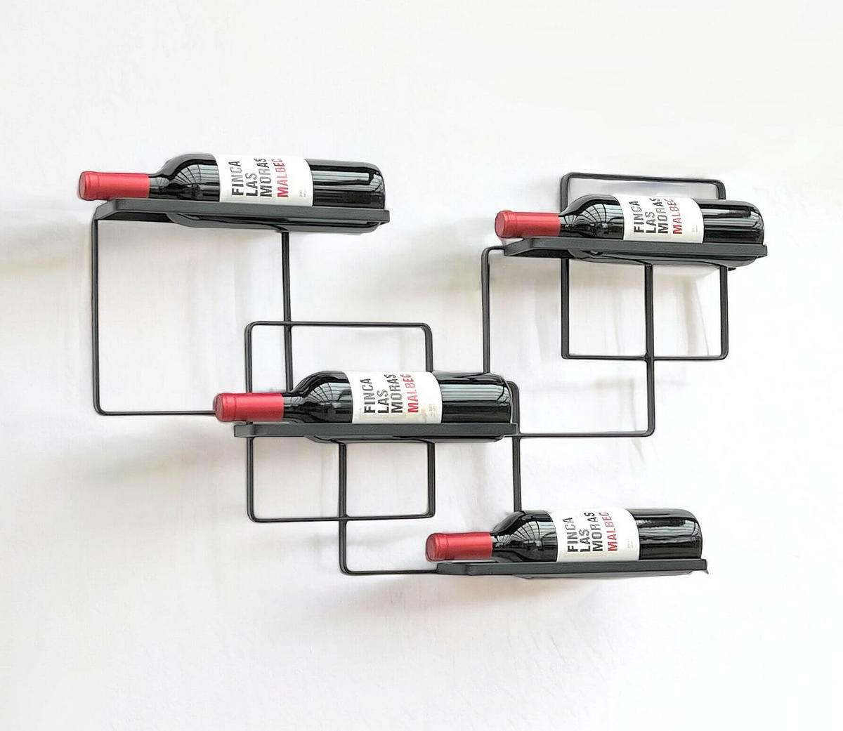 WEINREGAL für 4 Flaschen Wand Metall Schwarz Wine Line - Schwarz, Metall (72/44/9cm) - DanDiBo