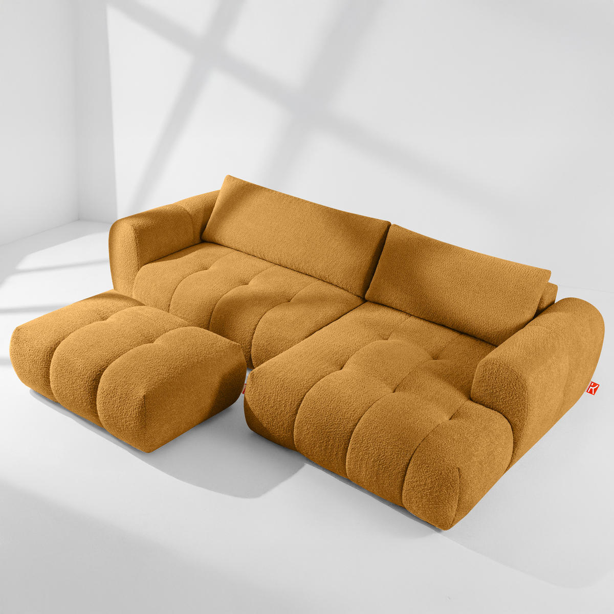 ECKSOFA MIT HOCKER LIRA, Honigfarben, Bouclé - Honig, Holz/Holzwerkstoff (96/50cm) - KONSIMO®