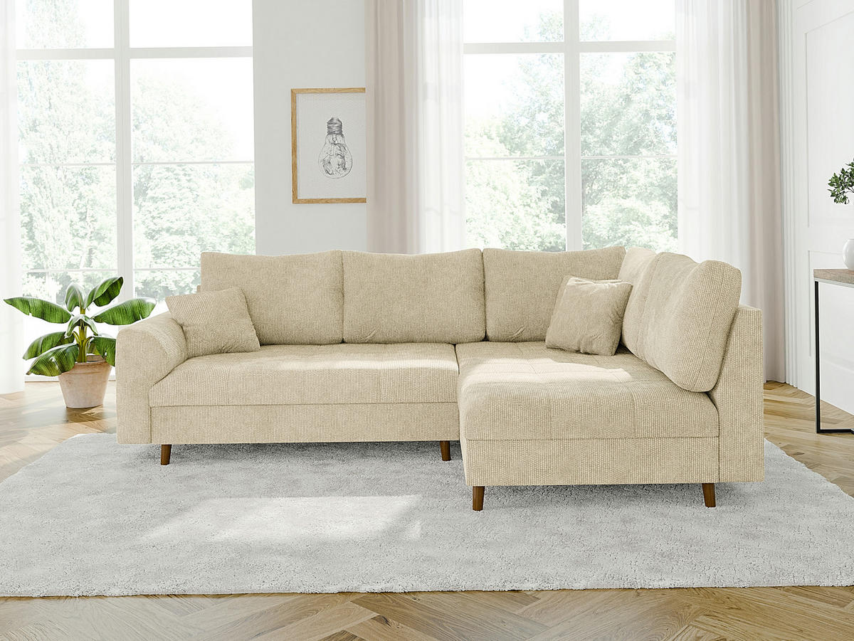 ECKSOFA inkl. Hocker Sigurd Beige Chenille - Ottomane rechts - Beige/Braun, Holz/Textil (231/161cm) - S-Style Möbel
