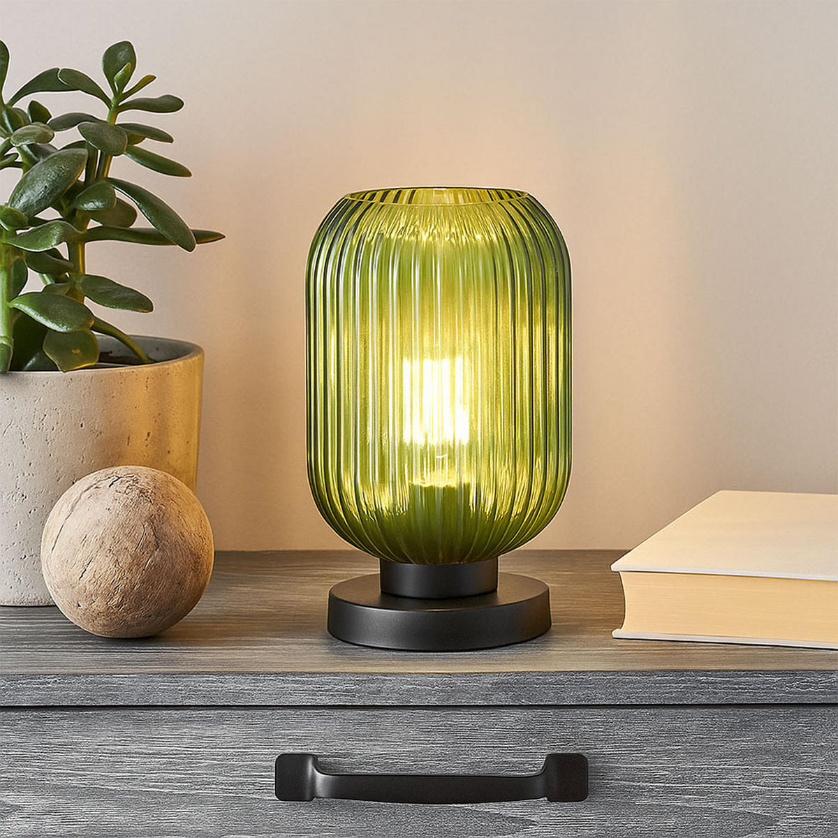 TISCHLEUCHTE NORMY Metall Schwarz Grün - Grün, Glas (14/14/24cm) - Globo Lighting