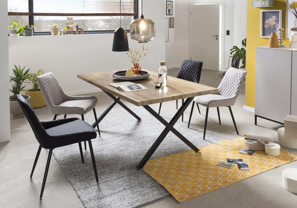 ESSZIMMERSTUHLL Oliver Stoff mit Diamantsteppung - 2er Set - Grau, Metall (52/86/56cm) - TPFLiving