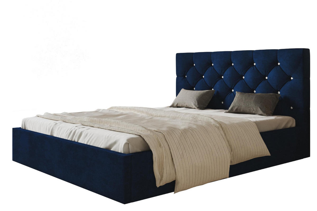 BETT 180x200 - Polsterbett mit Bettkasten und Holzrahmen - Elegant Betten - Glatter Kronos-Stoff - Kollektion Boston, Blau - AlpiMeble - Blau, Holz/Kunststoff (180/200cm) - Alpi-Möbel