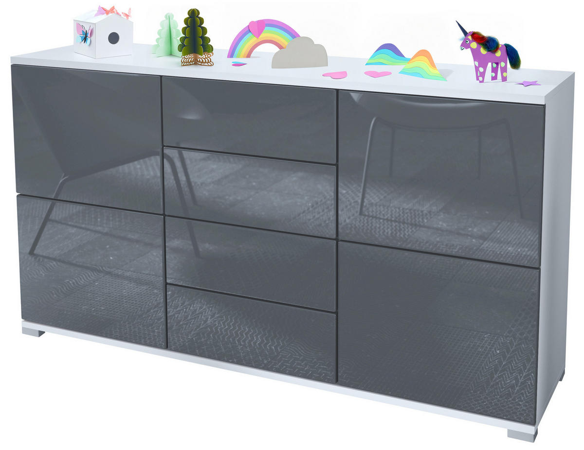 SIDEBOARD Rova Grau Hochglanz - Grau, Holzwerkstoff (138.5/75.5/35cm) - Vladon