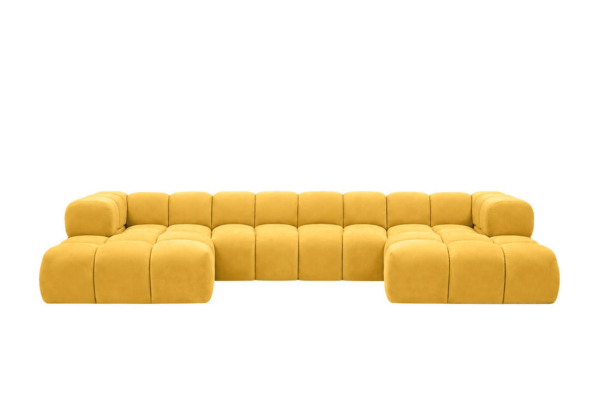 ROHOVÁ SEDAČKA ve tvaru U, velurová tkanina Bluvel, Zlatá, Averro U XL - zlatá, dřevo (400/70/150cm) - Kaiser Möbel