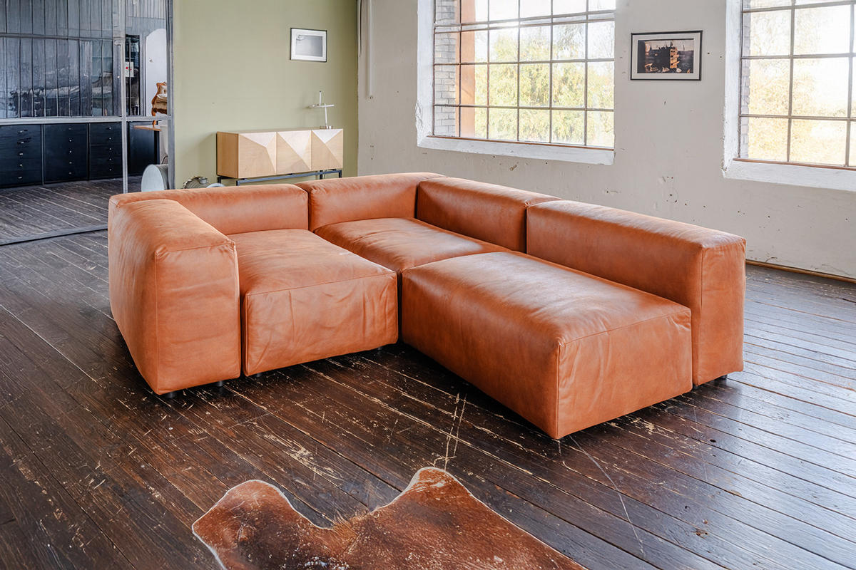 MODULSOFA MIA Braun Lederfaserstoff - Dunkelbraun/Schwarz, Leder/Kunststoff (418/72/120cm) - KAWOLA