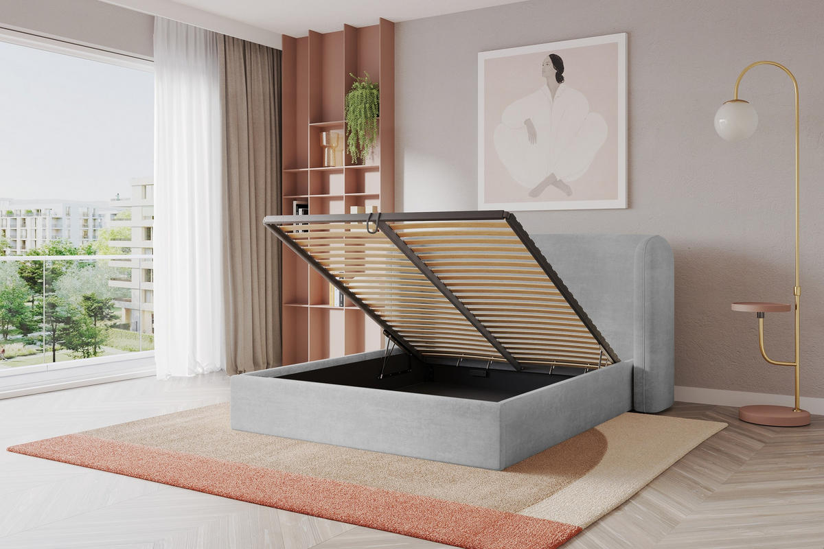 POLSTERBETT mit Bettkasten und Lattenrost, Boxbett ohne Matratze - ESTI 160x200 Grau - Hellgrau, Holzwerkstoff/Textil (160/200cm) - ALTDECOR