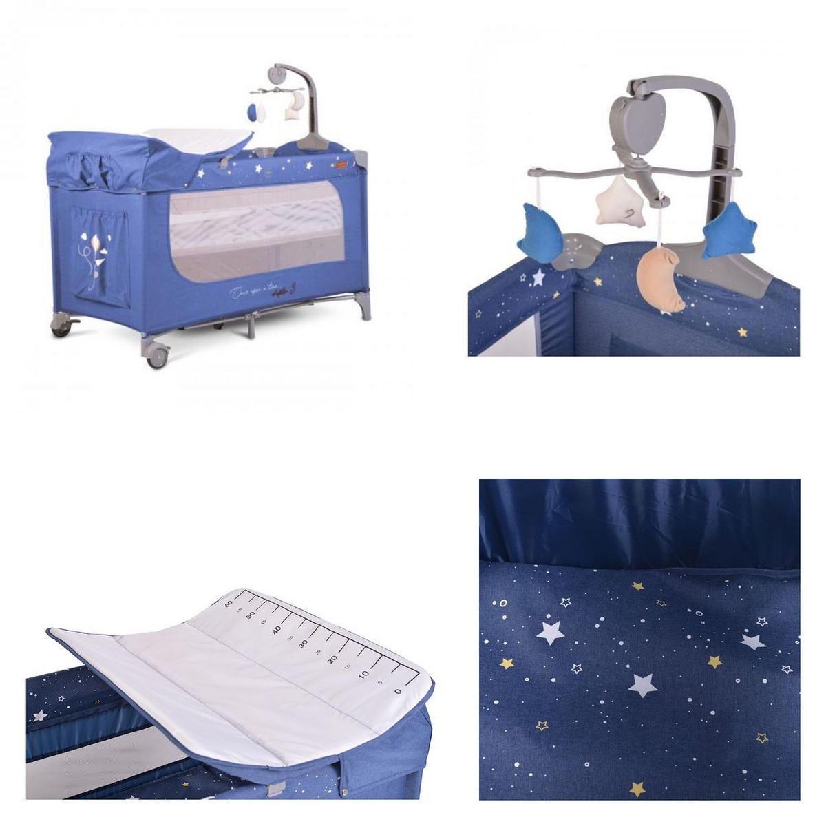 REISEBETT Once upon a time blau Laufstall zwei Ebenen Matratze Wickelauflage - Blau, Kunststoff (60/120cm) - Cangaroo