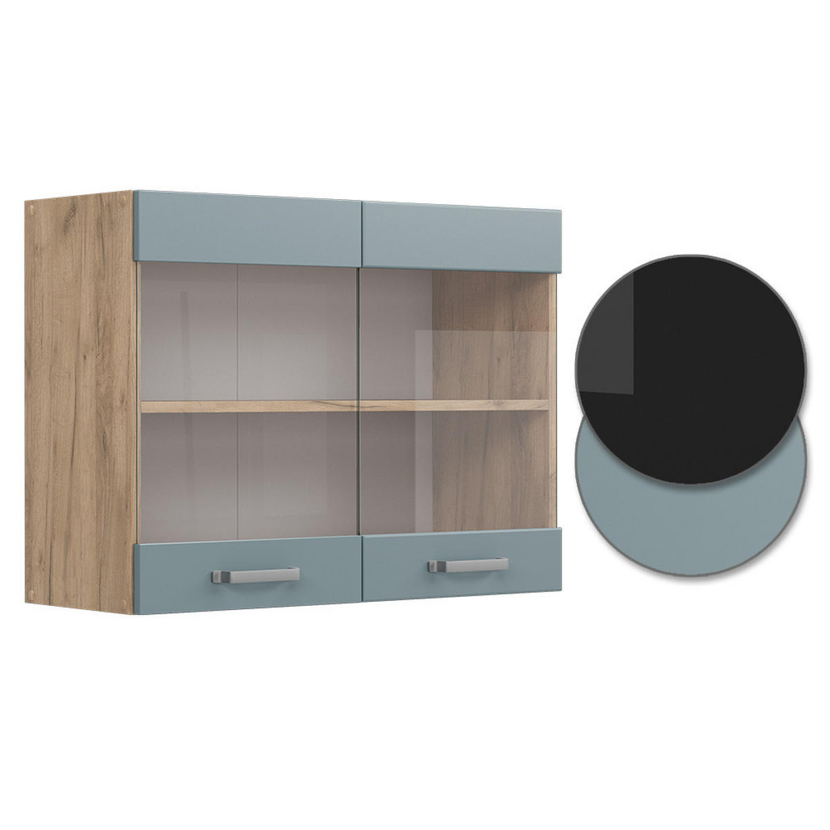 KÜCHENGLASSCHRANK R-Line Blau-Grau 80 cm - Honigeiche/Eiche Wotan, Holzwerkstoff (80/60/31cm) - Vicco